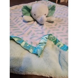 Cloud Island Elephant Lovey Security Blanket Mint Green Satin Trim Oversized 28"
